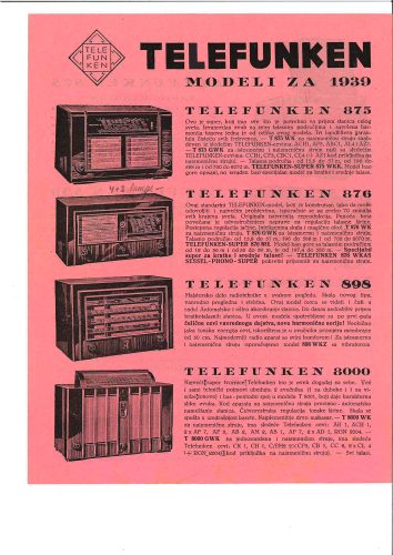 Cjenovnik Telefunken 1937.
