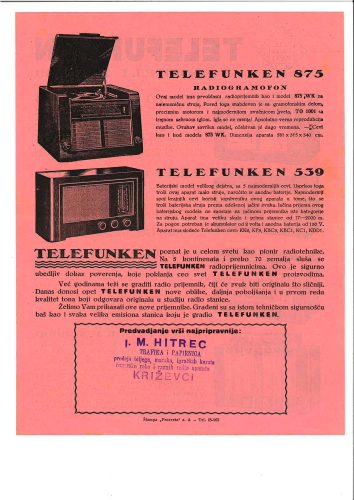 Cjenovnik Telefunken 1937.