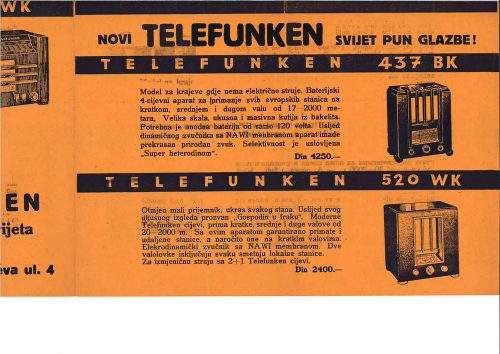 Cjenovnik Telefunken 1937.