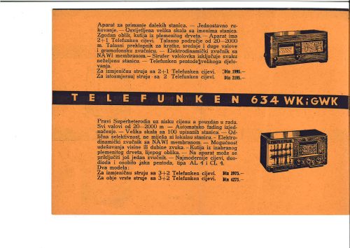 Cjenovnik Telefunken 1937.