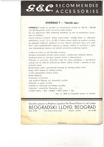 Reklama za G.E.C. Overseas B-7