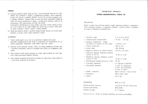 Reklama za RIZ Gramopojačalo Tosca 10