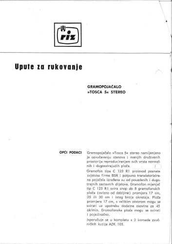 Reklama za RIZ Gramopojačalo Tosca 5