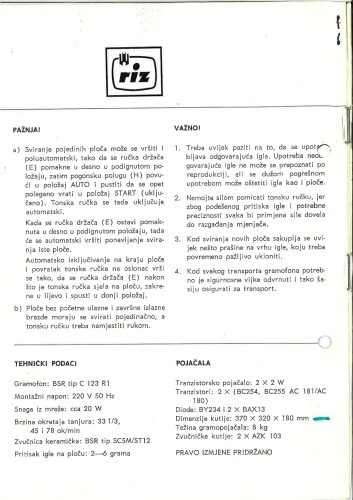 Reklama za RIZ Gramopojačalo Tosca 5