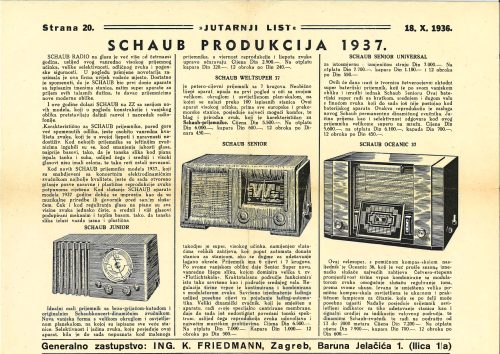 Reklama za Schaub Produkciju 1937.